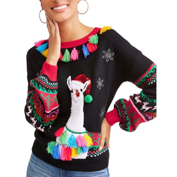 Holiday Time Ugly Christmas Sweater | Llama Holiday Sweater, XS - Picture 1 of 4